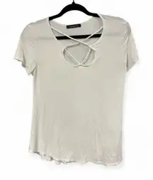 Hippie Chic White Lace Up Front T‎ Shirt- Size Medium