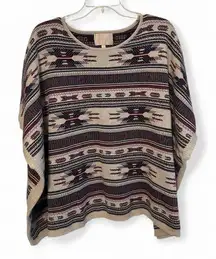 Skies Are Blue Pullover Poncho Womens Cape Shawl Geometric Aztec Boho OS