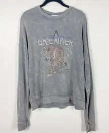 Altar'd State  Relaxed Fit Gray Distressed Acid Bleach Wash Crewneck Sweatshirt