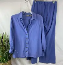 Chico's  Blue Pants & Button Up Shirt Casual Leisure Set 0 S