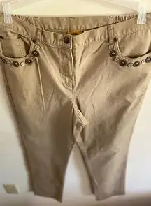 Ruby Rd. Tan Khaki Jeans w Boho Detailing on Pockets Size 12