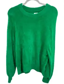 Aerie Fuzzy Sweater Kelly Green Long Sleeve Crew Neck Cozy Knit Top Size S P