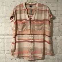 Torrid NWT peach tones striped blouse with zipper/pockets on front size Plus 0