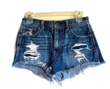 Hollister Y2K girly Distressed Blue Denim cutoff shorts size 25 spring