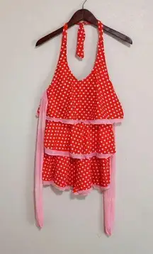 Vintage Romper M Sexy Halter Pin Up Layered Polka Dot Nylon Tie Back Outfit