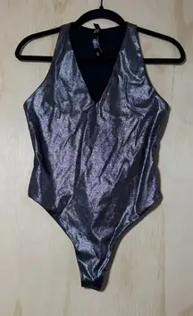 Victoria's Secret Sport metallic silver and black Bodysuit Size Small