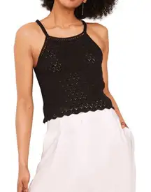 French Connection Nora Crochet Sleeveless Top, Black, Size Large, (10/12)‎ NWT