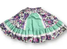 Handmade Vintage Cottagecore Patchwork Skirt Floral Panels Mint Ruffles Lace