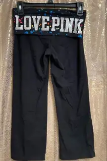 VTG PINK Y2K Rhinestone Metallic Paint Splatter Fold Over Capris XS