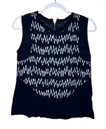 J.Crew Women's Sleeveless Top Navy & White Zigzag Pattern Linen Cotton Blend XS‎