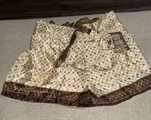 Casual Cream and Brown Geometric Pattern Shorts