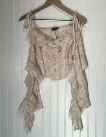 PrettyLittleThing US 2 Floral Ruffle Mesh Blouse NWT Corset Fairycore Coquette