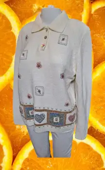 Alfred Dunner Embroidered Floral‎ Heart Pullover Sweater Petite Size PM