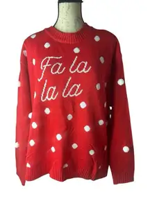 Mighty Fine Womens Christmas Sweater Size XLarge‎ Red Polka Dots, Fa La La La