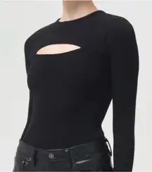 Agolde Lyza Cut Out Ribbed Long Sleeve Top in Black sz M $128