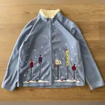 Croft & Barrow Womens Blue Fleece Christmas Sweater Birdhouse Design-Size XL