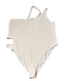 NWT PrettyLittleThing Plus One Shoulder Waffle Cutout Swimsuit Ecru Cream Sz 24