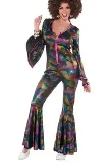 Boogie Down 70s Disco Diva Costume Jumpsuit Psychedelic Colorful Halloween NEW