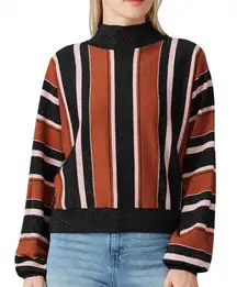 MinkPink RTR Stripe Batwing Brown & Black Sweater(Size Medium)