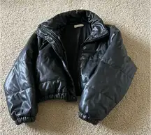 Cropped puffy leather jacket