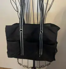 Thirty-One Black Tote with Striped Handles