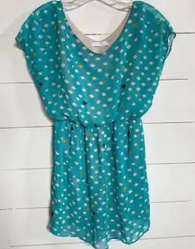 LUSH Teal Blouson Chiffon Geometric Teal Dress S