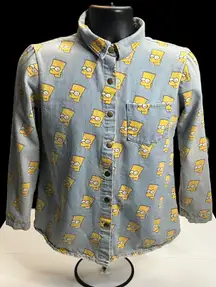 Vintage 90s Bart Simpson Denim Button Down Jacket - All Over Print - Rare Collectible Apparel Jacket for Woman - Size Medium - Homer