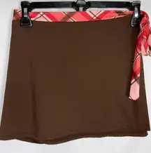 Anne Cole Brown Retro Swim Skirt Orange & White Criss Cross Tie Waistband Large