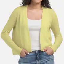 White + Warren Butter Yellow Open Front Cropped Cardigan