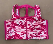 New Ruby Ribbon Zip Front Sport Demiette Bra Pink Combo Camo
