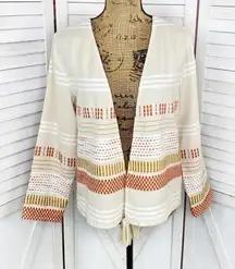 Soft Surroundings Juliet Woven Tasseled Cardigan Topper Jacket Beige Small