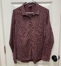 COLUMBIA Womens Red Polka Dotted Preppy Casual Button Down Roll Tab Sleeve Sz L