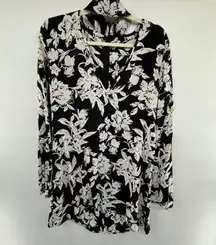 Flynn Skye NWT Large Black White Floral Blouse Made in USA Boho Rayon Top