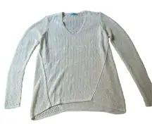 J. McLaughlin Cream V-Neck Open‎ Stitch Long Sleeve Knit Sweater Size Large