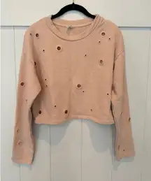 ALO‎ Yoga Distressed Sweatshirt Peach Pink Cropped Pullover Top Athleisure