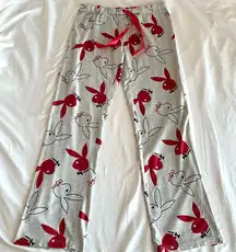 Playboy Lounge Pants Medium Gray Red Bunny Print Y2K Elastic Waist