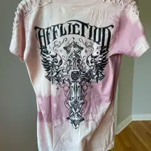 Affliction New with Tags Size Small V-neck top with cross and rhinestones pink