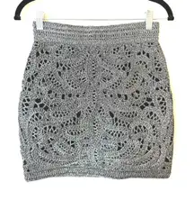 Maje Crochet Mini Skirt Womens 36 Metallic Silver Slim Fit Back Zip Breathable