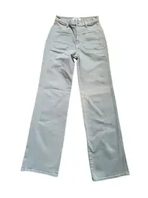 REFORMATION Pants Women 26 Alyssa High Rise Wide Leg Jean Green FLAW STAINED