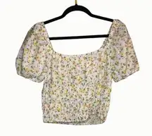 Elodie Floral Cropped Smocked Ruffles Cottage Top Size Medium