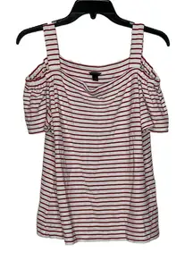 Ann Taylor Cold Shoulder T-Shirt Top‎ Size Medium White With Red Stripes Stretch