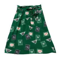 Porridge Anthropologie green stamp print midi skirt size XS