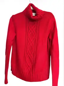 Loft Dark Red Cable Knit Turtleneck Sweater NWOT