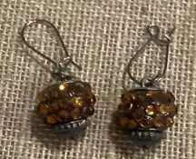 Brown Orange Bejeweled Round Fashion Drop Earring Stainless Steel Hooks