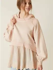 Free People Sweet Street Hoodie Ivory Women Ruffle Puff Sleeve Eyelet Lagenlook