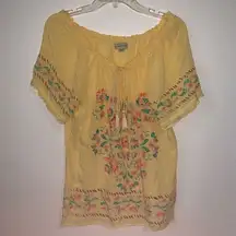 Live and Let Live Floral Boho Blouse Ties Yellow L