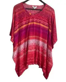 Elan Women Tunic Top V Neck Short Kimono Sleeve Pullover S Bright Multicolor