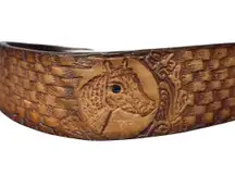 Horse embossed leather hand tooled belt 30