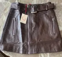 Harlee Brown Vegan Faux Leather Skirt biker zippers Moto XS NWT