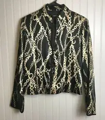 MSK Black Chain Print Button Front V-Neck Blazer Size 14 G23